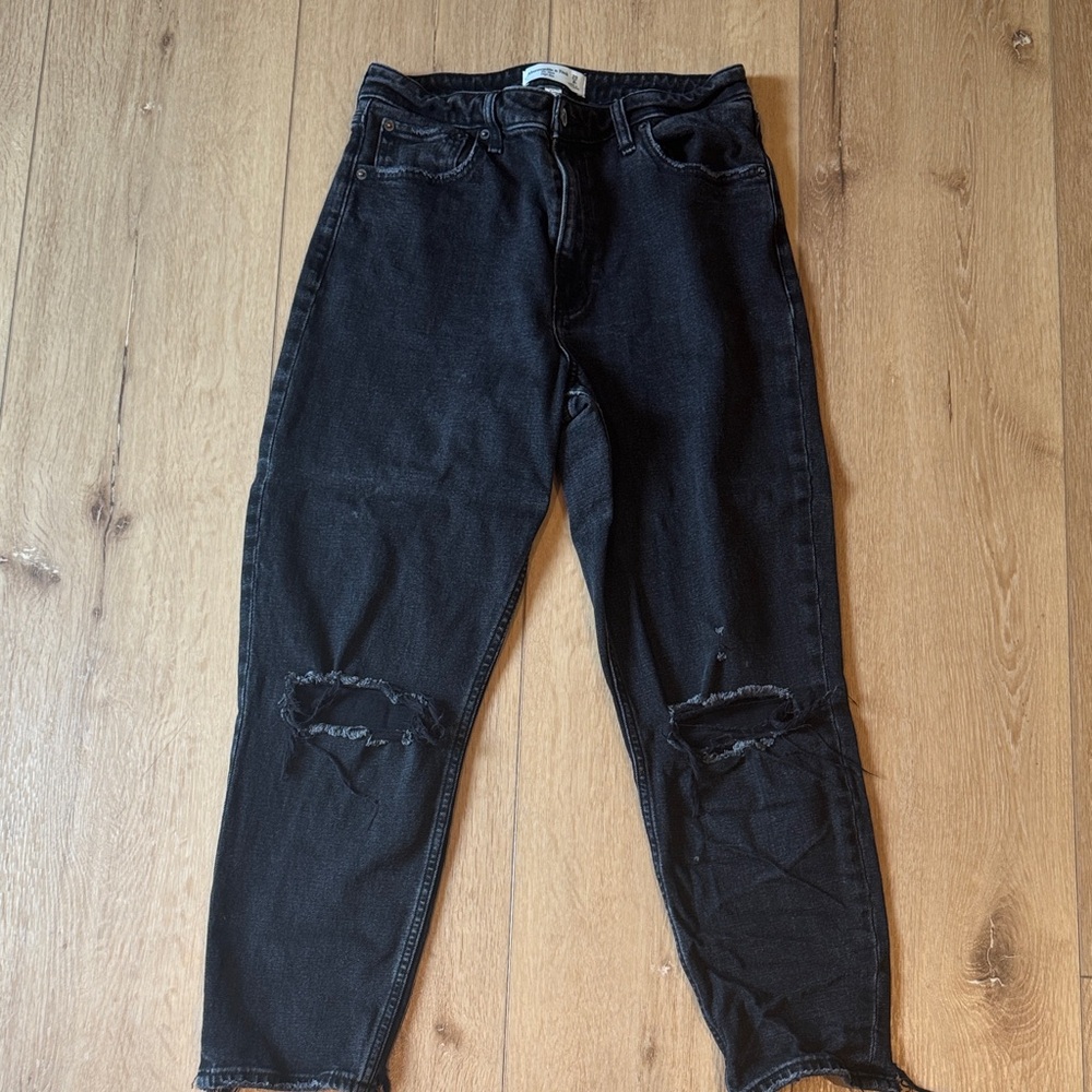 Abercrombie & Fitch Curve Love High Rise Mom Black Ripped Skinny Jeans